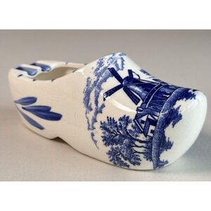 Vintage Holland Dutch Shoe Clog Blue White Windmill Porcelain2 place Ashtray